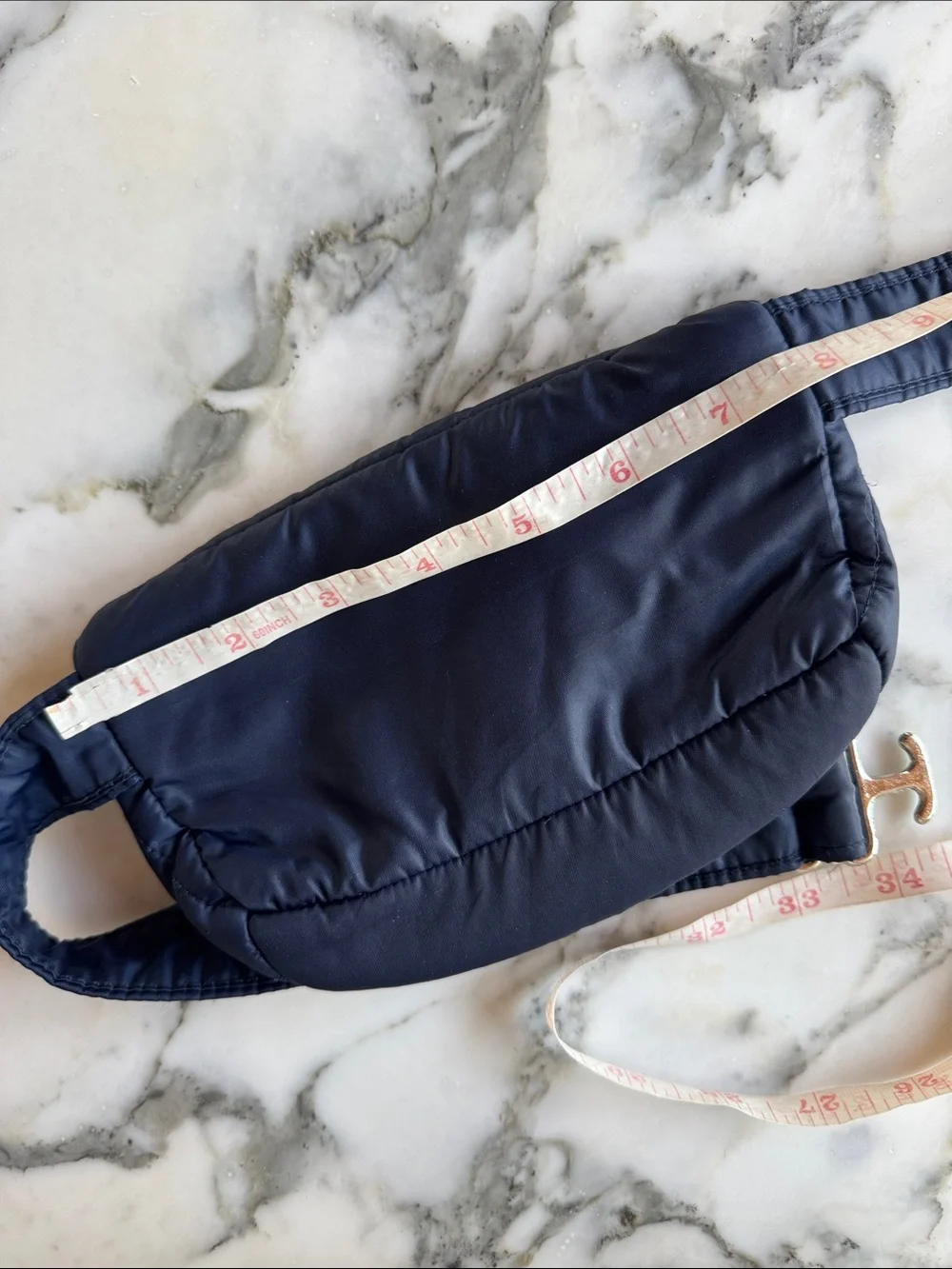 VTG Obermeyer Navy Quilted Kids Crossbody Bag with Red & White Trim 32”